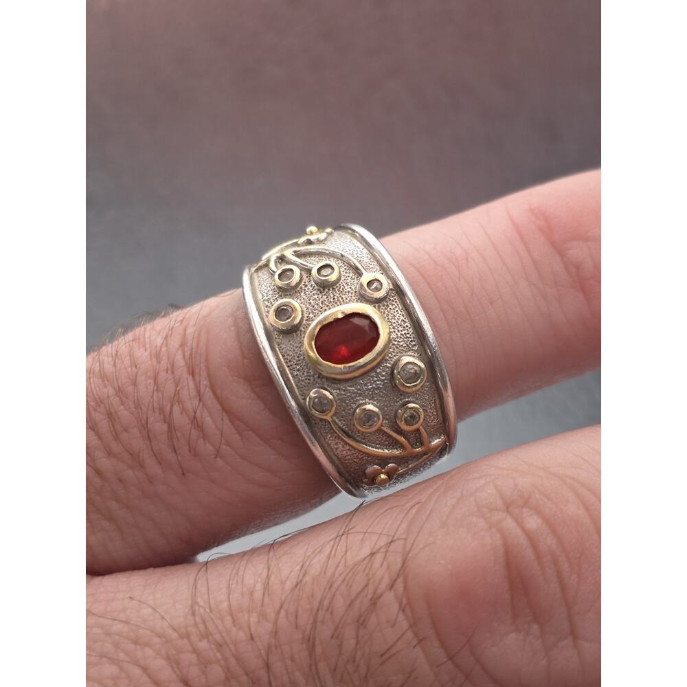 VINTAGE FLOWERS STERLING SILVER 925 CARNELIAN CZ RING SIZE 10